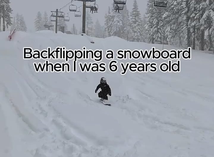 Throwback to the first landed backflip on a snowboard by uria mcdonald (presently 8 years) after countless failed attempts