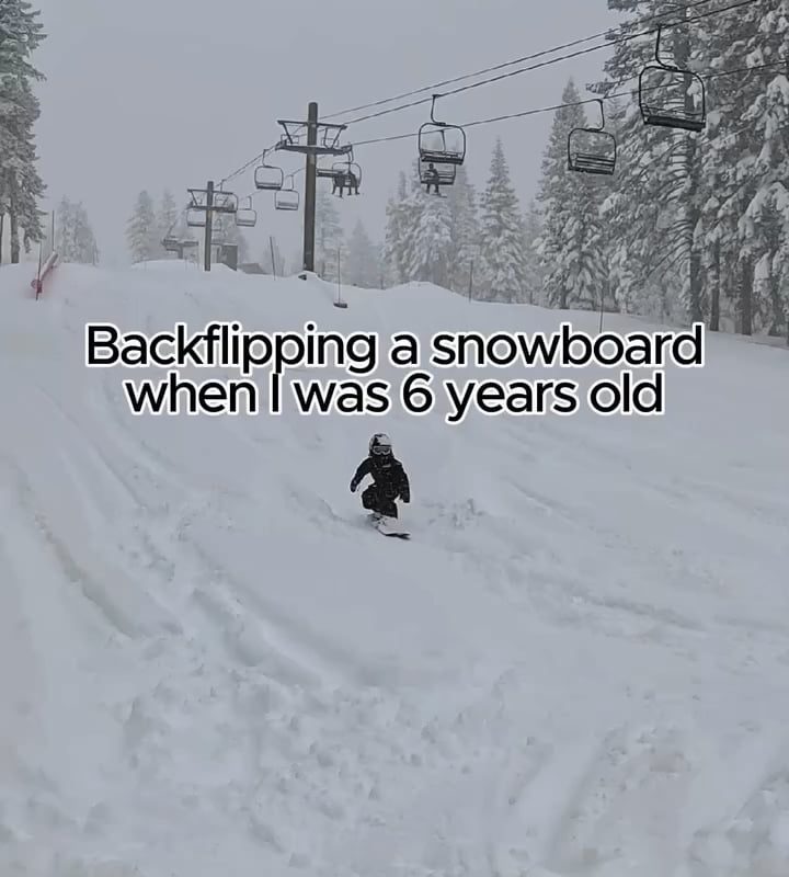 Throwback to the first landed backflip on a snowboard by uria mcdonald (presently 8 years) after countless failed attempts