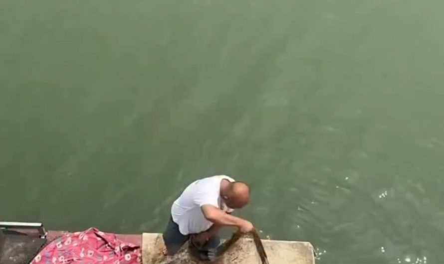 Throwing a cast fishing net in slow motion