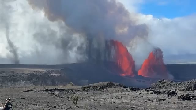 Tornadoes of ash being formed when the Kilauea volcano in Hawaii Erupted in november 17th 2025