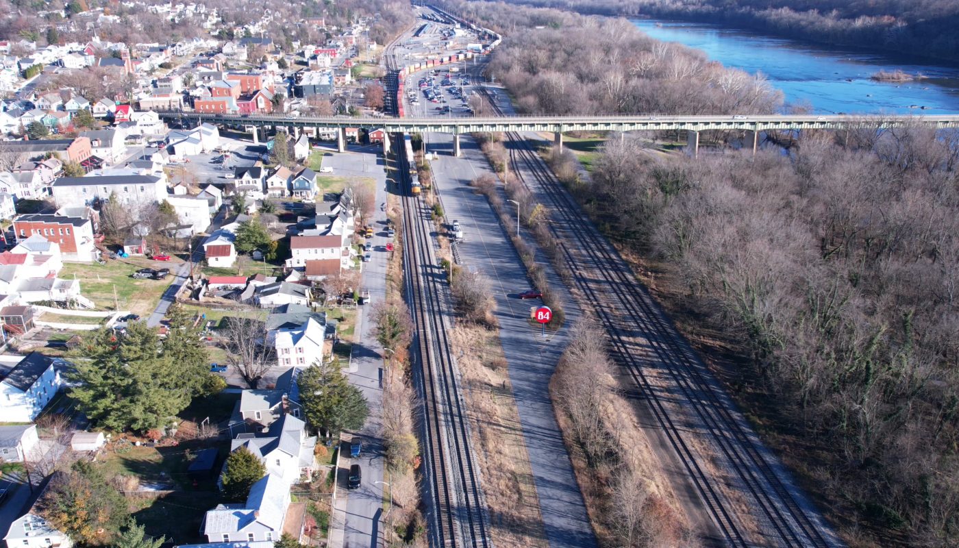 Trains leaving the train yard