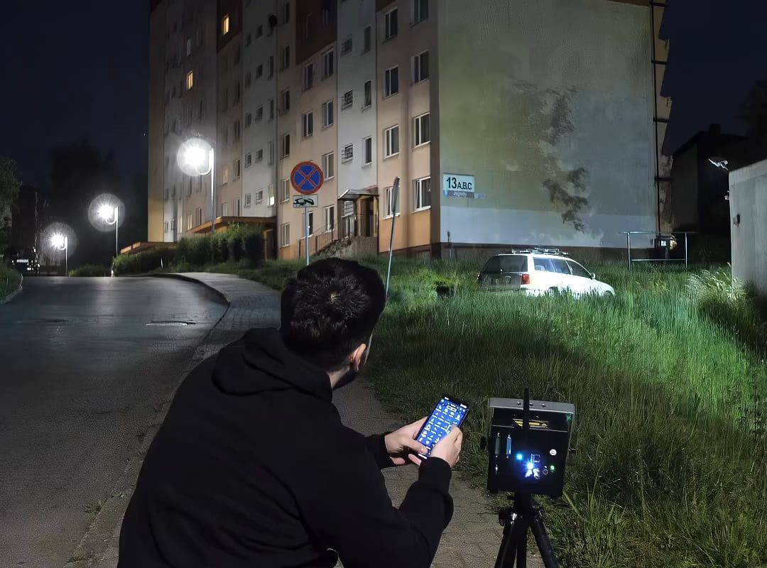 Using a Laser to Create a Bouncing Man on a Building