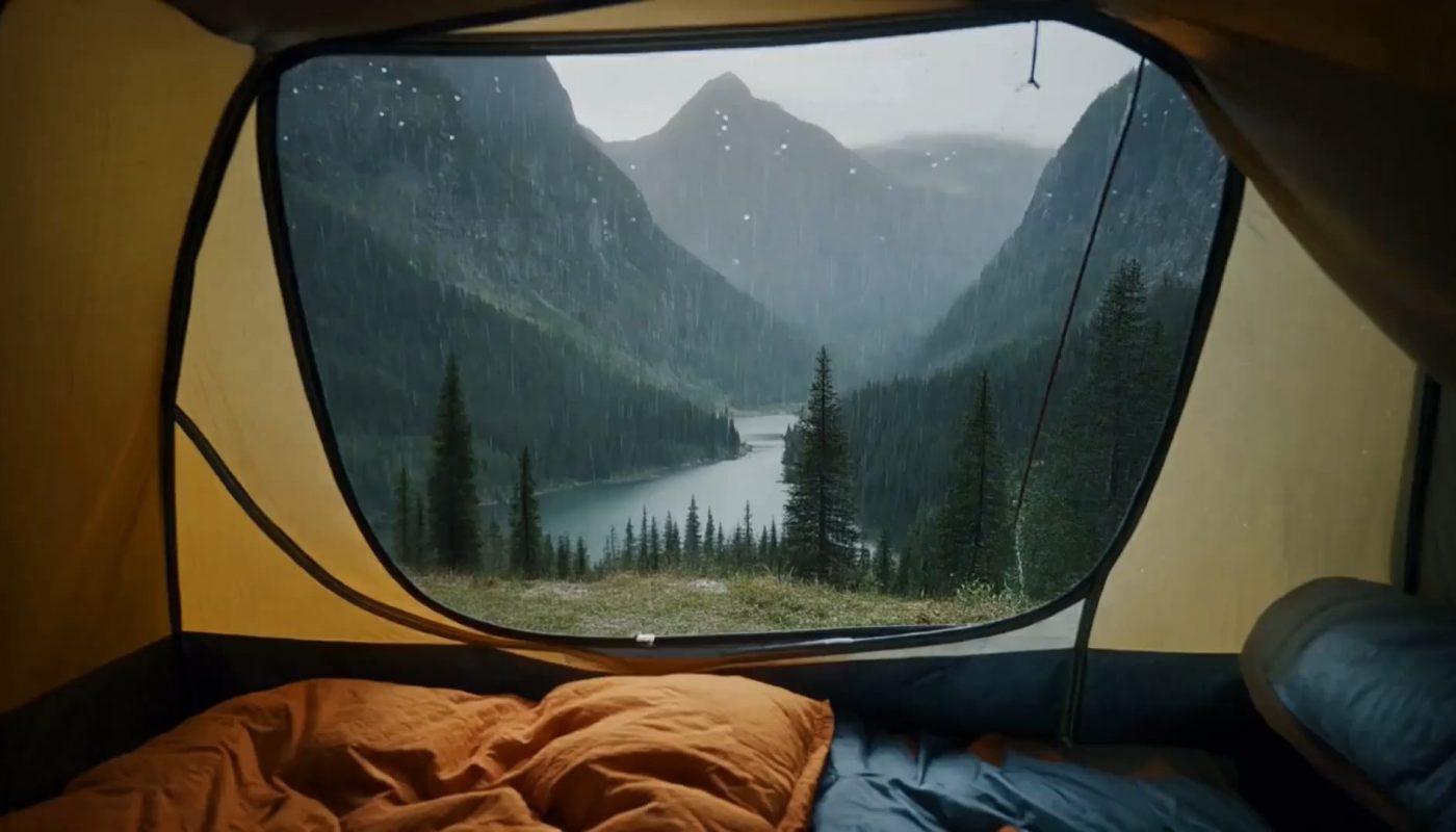 Watching the 8h alpine rain from inside a dry tent. The crispness of the view is honestly next level.