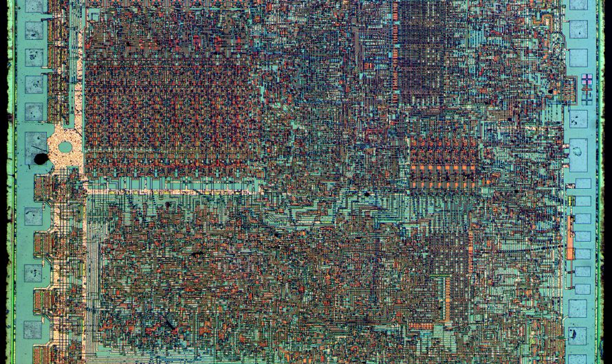 What the inside of a Soviet KR580VM80A microchip looks like – a 1970s clone of the Intel 8080 CPU