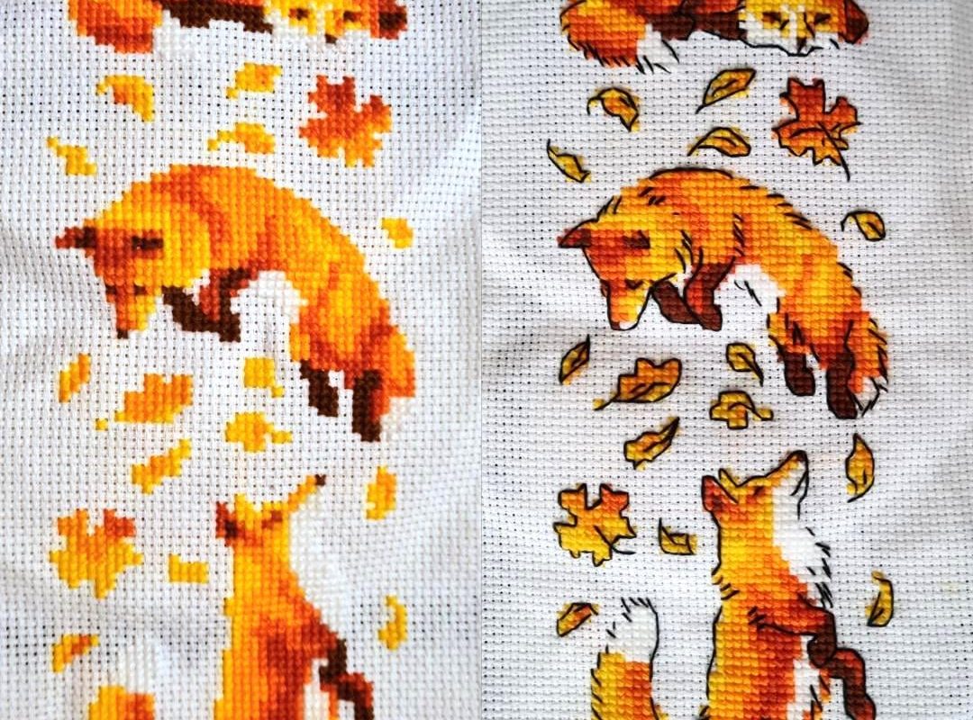 What this cross-stitch embroidery looks like after backstitching is added to it.