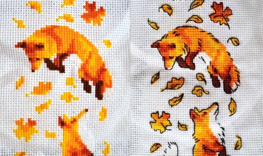 What this cross-stitch embroidery looks like after backstitching is added to it.
