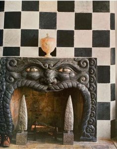 16th-Century Italian Fireplace Mantel with 17th-Century Tiles in Pierre Passebon’s Paris Apartment