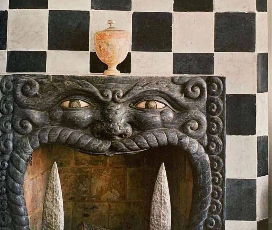 16th-Century Italian Fireplace Mantel with 17th-Century Tiles in Pierre Passebon’s Paris Apartment