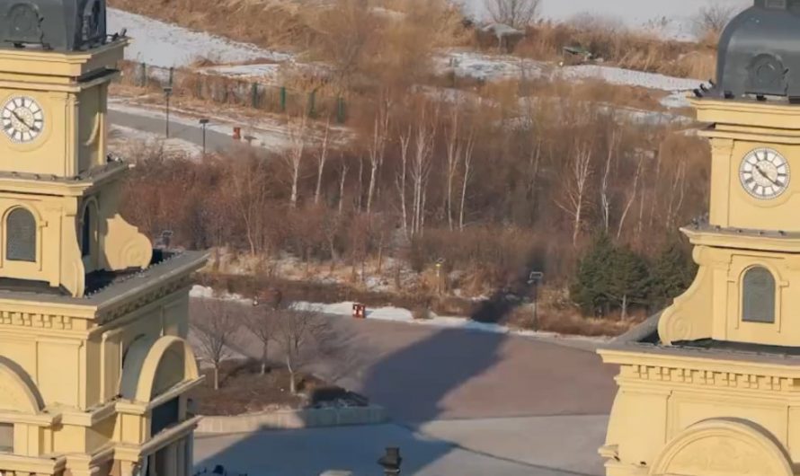 Giant snowman in Harbin, China, 19 meters (62 feet) tall and carved out of over 3,500 cubic meters of snow