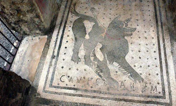 2000 year-old "Beware of Dog" sign in the ruins of Pompeii, Italy