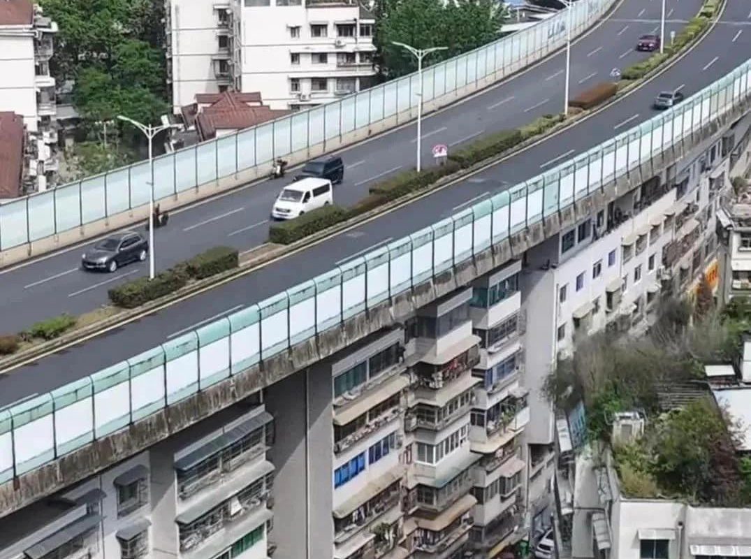 A Highway built over apartments in China