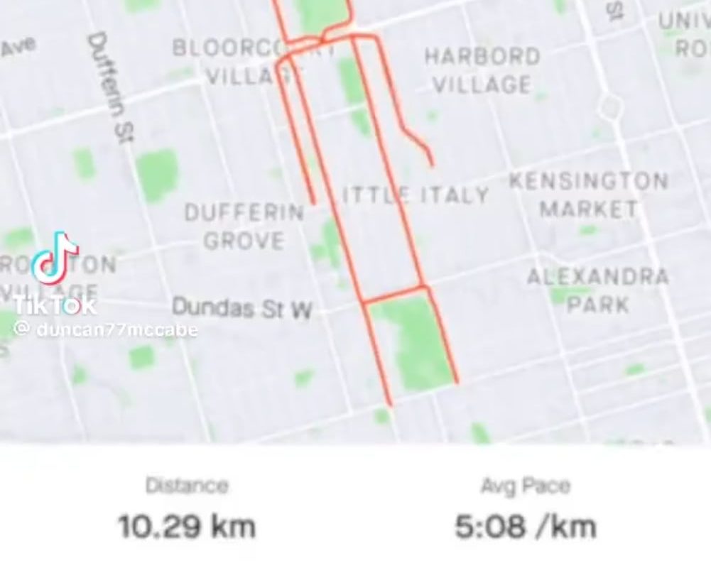 A Toronto man ran 1,105 kilometers (687 miles) over a year, carefully planning his routes to form the shape of a dancing figure.