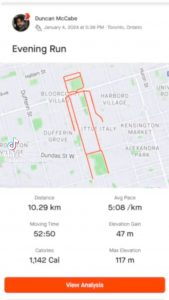A Toronto man ran 1,105 kilometers (687 miles) over a year, carefully planning his routes to form the shape of a dancing figure.