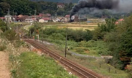 A crossing and slow, gradual approach of train