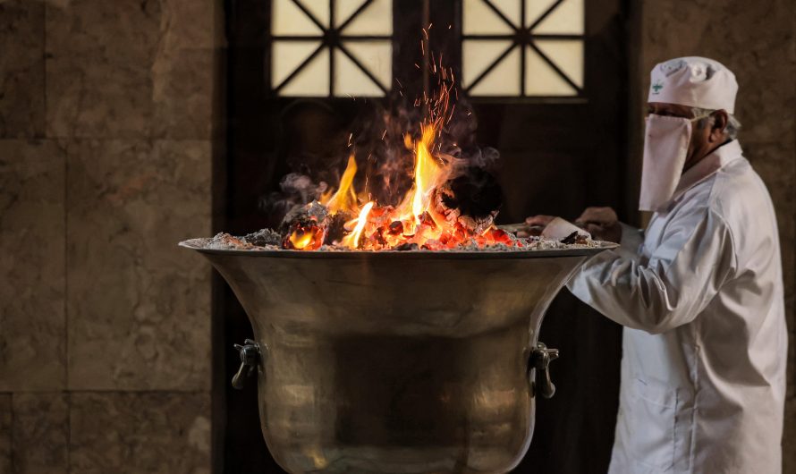 A fire keeper at the Temple of Yazd in Iran tends the world’s longest-burning manmade fire, which has been continuously alight since 470 AD. The fire was kindled by the Persian King Peroz I during the Sassanid Empire, and is regarded as the holiest fire in Zoroastrianism.