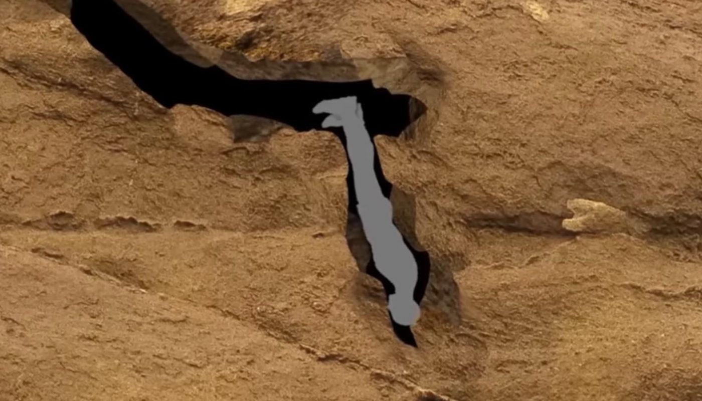 A image of how John Jones got stuck in the Nutty Putty Cave