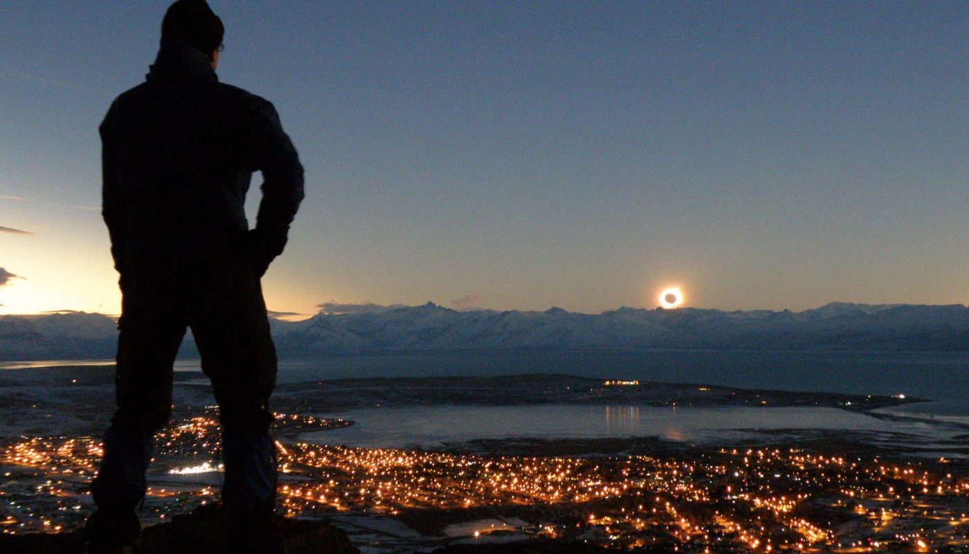 A rare Total Solar Eclipse captured exactly at sunset (2010). Most sunset eclipses are partial, but here the sun was fully covered just as it hit the horizon