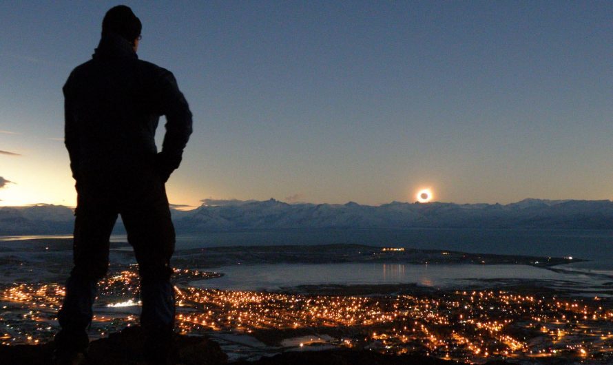 A rare Total Solar Eclipse captured exactly at sunset (2010). Most sunset eclipses are partial, but here the sun was fully covered just as it hit the horizon