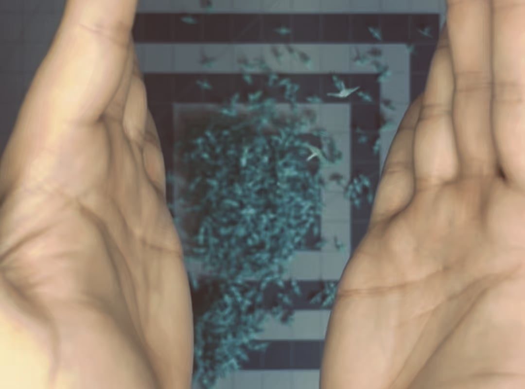 A thousand miniature cranes flock together.