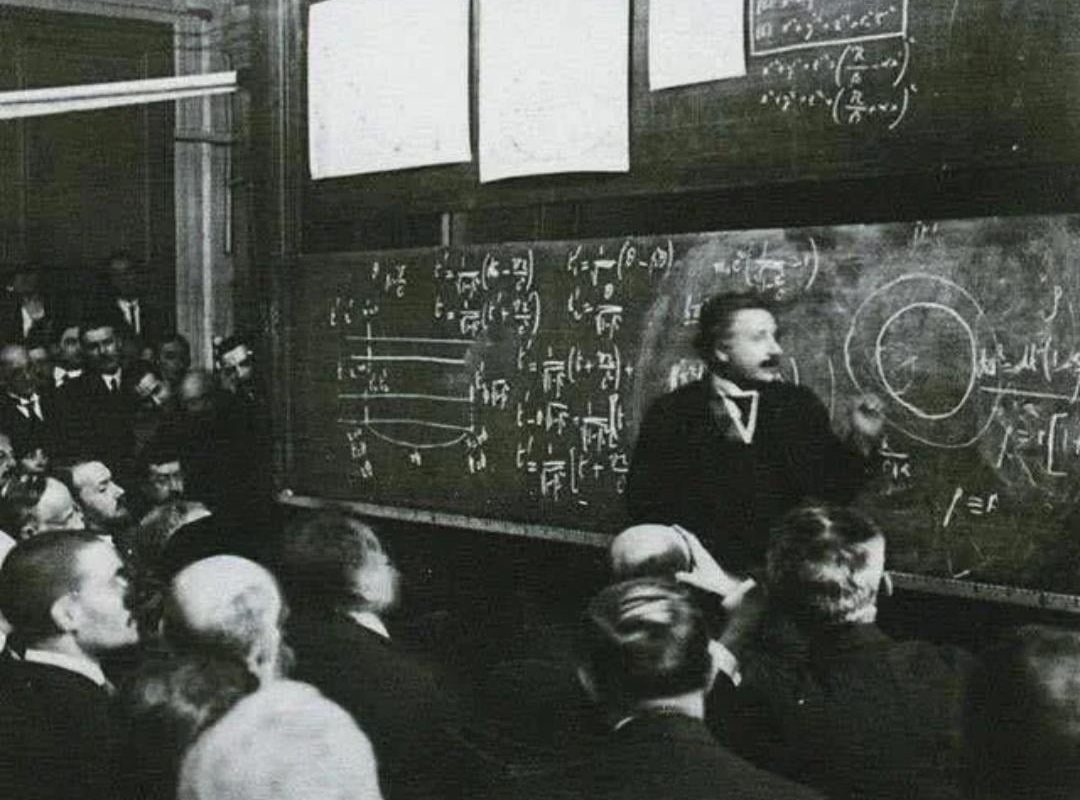 Actual photo of Albert Einstein lecturing on the Theory of Relativity, 1922