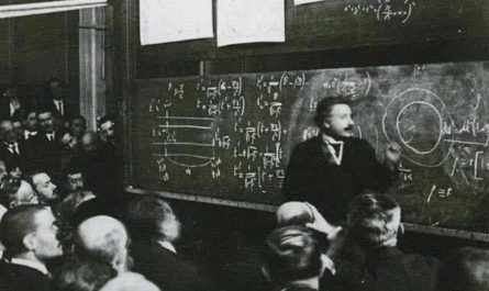 Actual photo of Albert Einstein lecturing on the Theory of Relativity, 1922