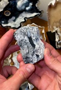 Agatized Coral with Rare Black Crystals Inside