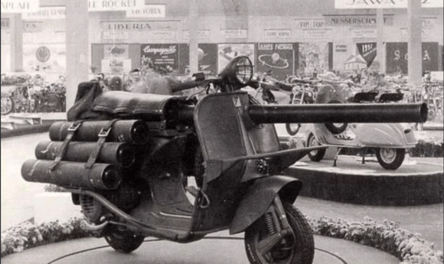 Anti-tank scooter made in the 1950s from a Vespa scooter for use with French paratroops
