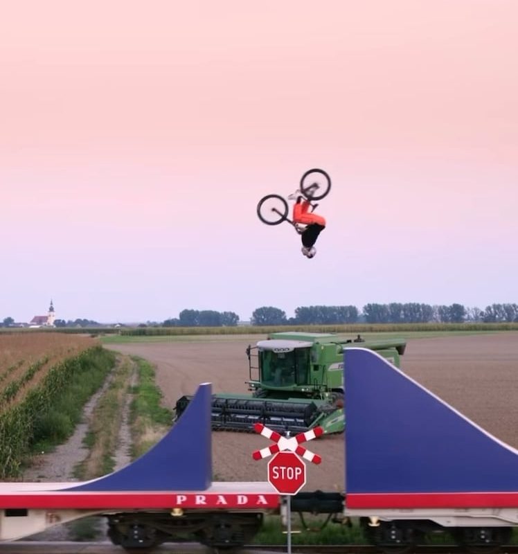 Bike tricks on a moving train