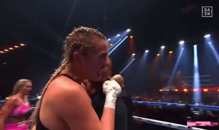 Boxer flashes the crowd on live tv after first win