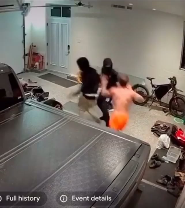 Brave man takes on two home invaders! When they try to escape, he drags one back in for more.