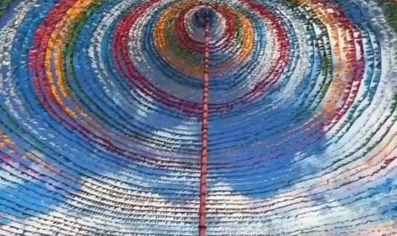 Center of a giant prayer flag wheel in Shangri-La