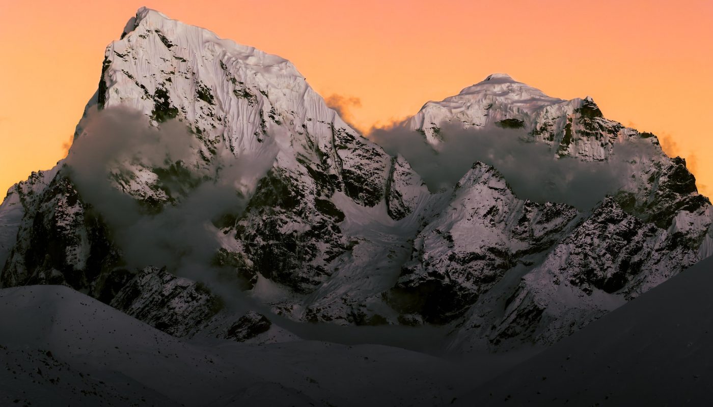 Cholatse and Taboche towering above Gokyo Lake, the place where two hot air balloons, Star Flyer 1 and Star Flyer 2 took off and successfully flew over the summit of Everest, in October 1991. • This picture was shot by me, exactly 34 years later