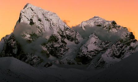 Cholatse and Taboche towering above Gokyo Lake, the place where two hot air balloons, Star Flyer 1 and Star Flyer 2 took off and successfully flew over the summit of Everest, in October 1991. • This picture was shot by me, exactly 34 years later