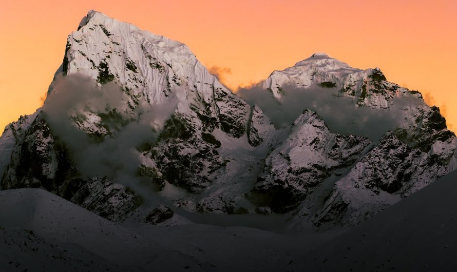 Cholatse and Taboche towering above Gokyo Lake, the place where two hot air balloons, Star Flyer 1 and Star Flyer 2 took off and successfully flew over the summit of Everest, in October 1991. • This picture was shot by me, exactly 34 years later