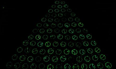 [Christmas tree] Stacked my rare vintage German Wehrle clocks just to see their combined glow. I was stunned to see a 'radioactive' Christmas tree emerge in the dark