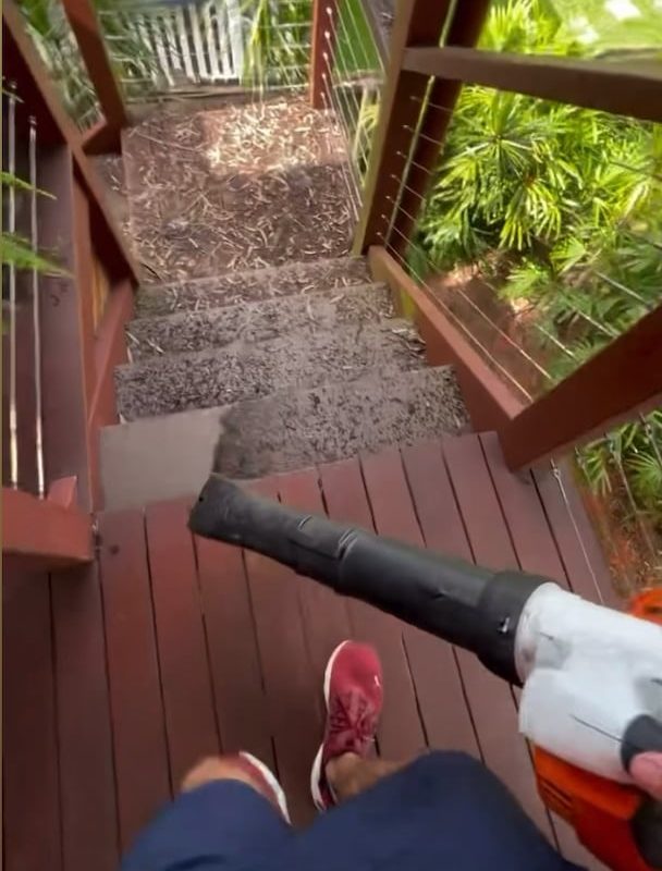 Cleaning up with a leaf blower