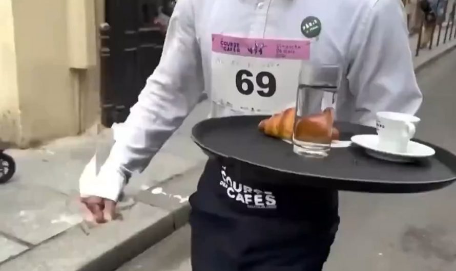 Course des Cafés is a waiter’s race held in Paris, where waiters carry croissants, coffee, and a glass of water for 1.2 miles. Running is not allowed, nor is spilling even a drop of liquid, or the contestant will be disqualified.