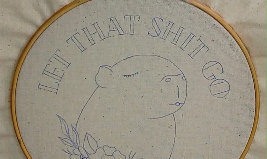 Creation process of a mixed-media piece combining watercolor and needlework.