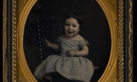 Daguerreotype of a little girl laughing. By this point a photo took 10-15 seconds (not minutes, that is a myth) and could capture some snap shot moments. Photo circa 1850s.