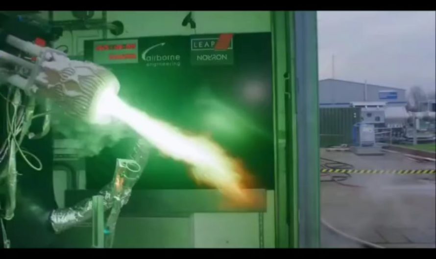 Designed by AI using Noyron from LEAP 71, this aerospike engine was 3D-printed in one copper piece and tested with liquid oxygen and kerosene, burning extremely hot inside while staying cold enough outside to form frost.