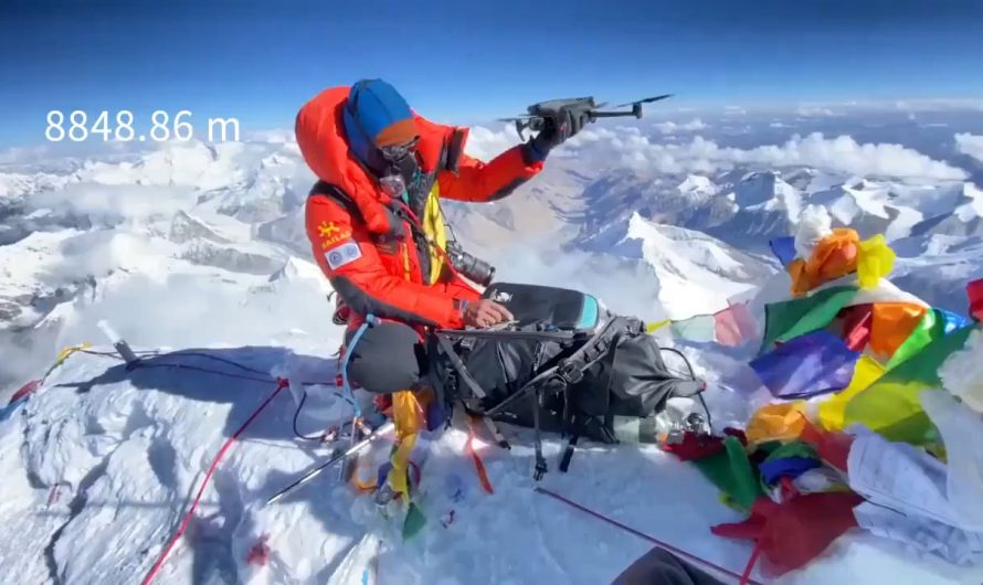 Drone footage from above Mount Everest, the highest peak of the world
