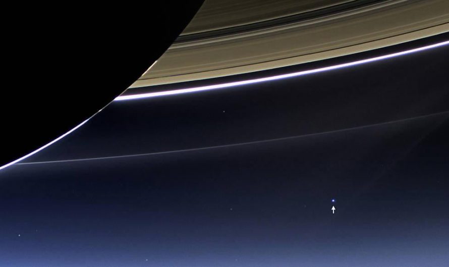 Earth photographed by the Cassini spacecraft from the orbit of Saturn.
