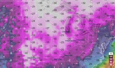 Feels-like temperature in the USA on Monday morning
