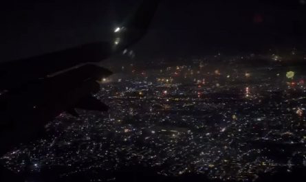 Fireworks viewed from the plane while landing in the Philippines