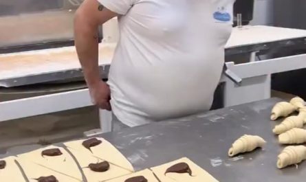 Folding croissants with chocolate filling