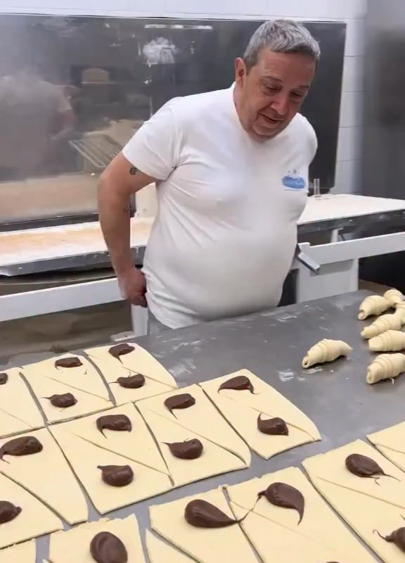 Folding croissants with chocolate filling