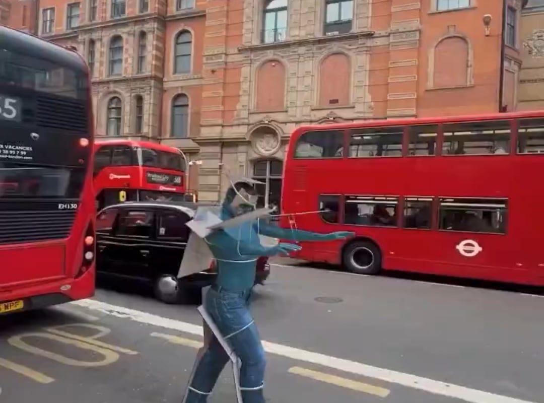 Gymnast camouflage in London.