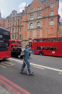 Gymnast camouflage in London.