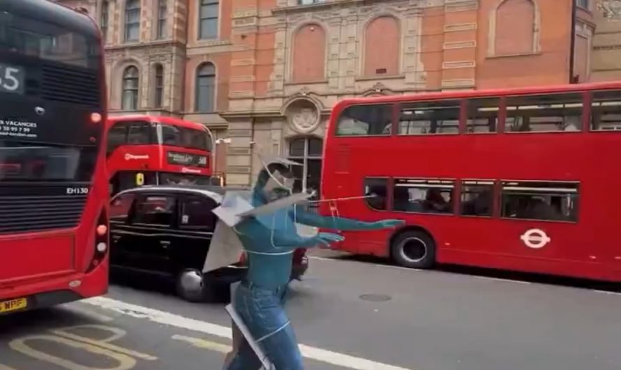 Gymnast camouflage in London.