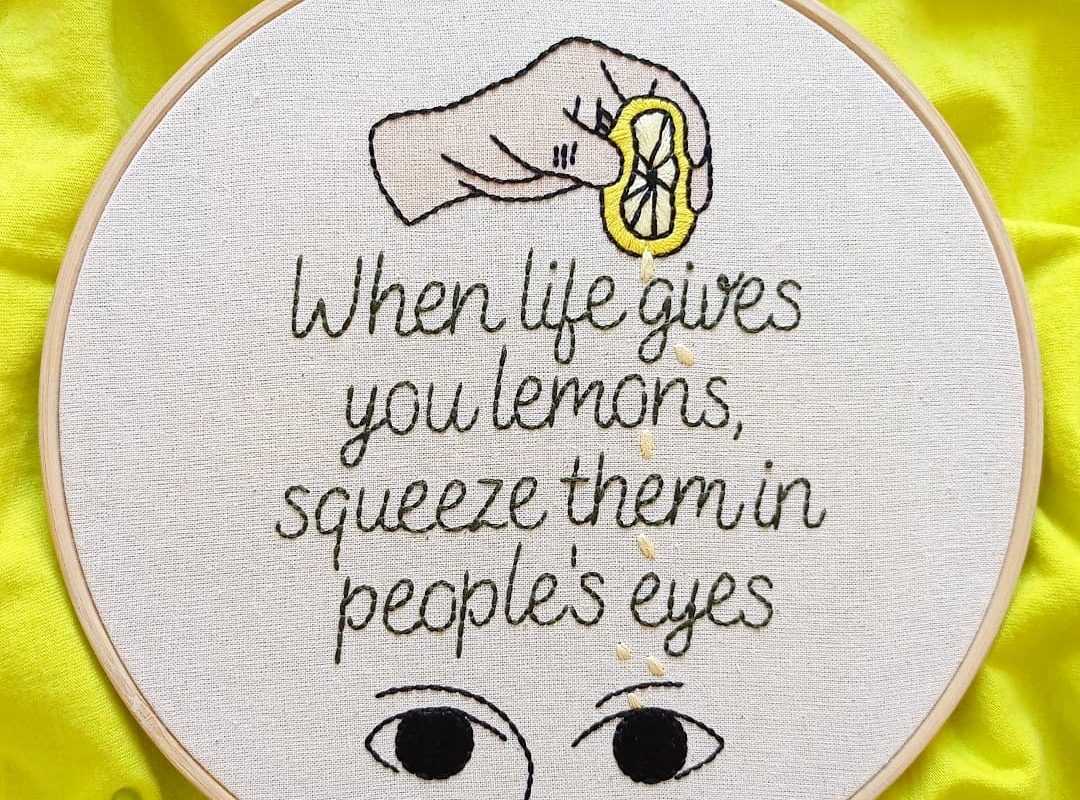 Hand embroidered lettering